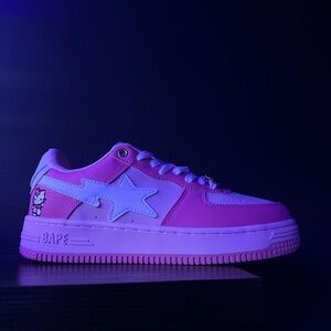 Bape Pink and White Star Sneakers comes with box